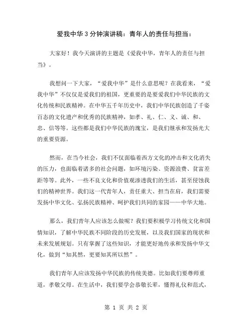 爱我中华3分钟演讲稿：青年人的责任与担当
