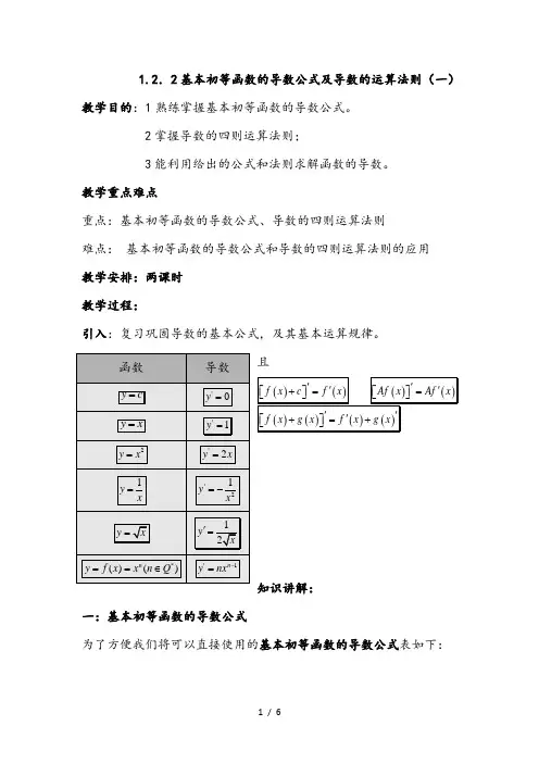 基本初等函数导数公式附导数运算法则
