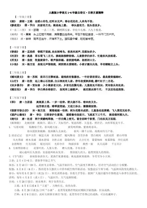 人教版小学语文1-6年级古诗文汇总
