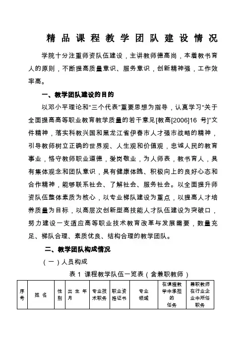 教学团队建设情况