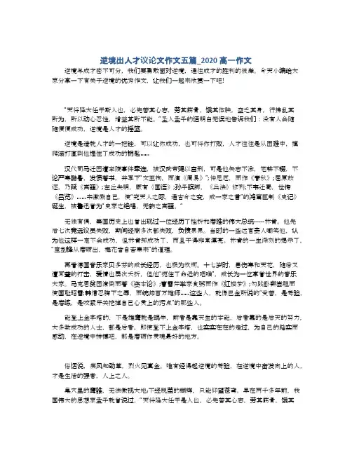 逆境出人才议论文作文五篇_2020高一作文