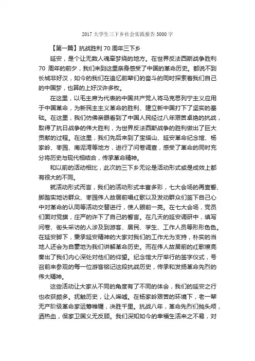 2017大学生三下乡社会实践报告3000字_社会实践报告_