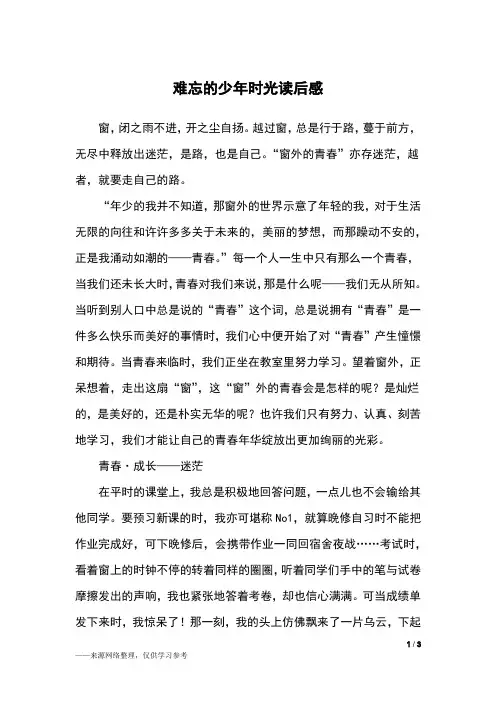 难忘的少年时光读后感_读后感