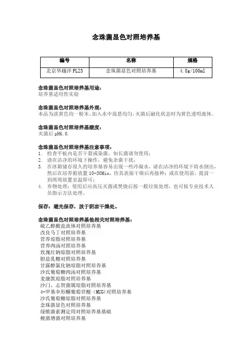 念珠菌显色对照培养基使用说明