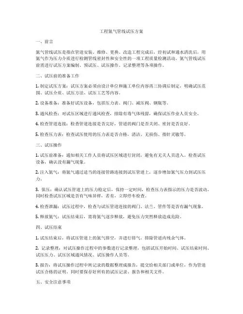 工程氮气管线试压方案