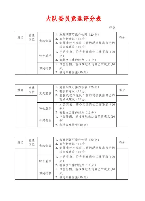 2024年少先队大队委员竞选评分表