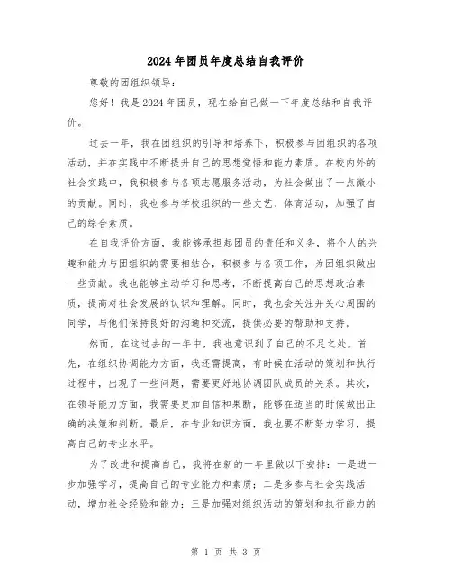 2024年团员年度总结自我评价(2篇)