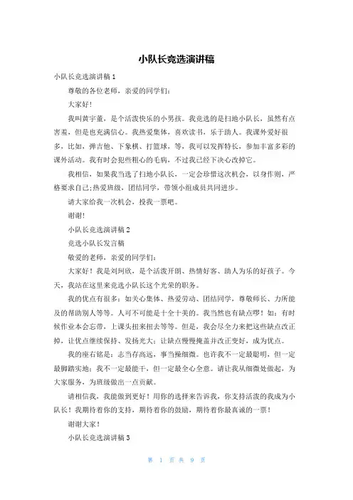 小队长竞选演讲稿 2