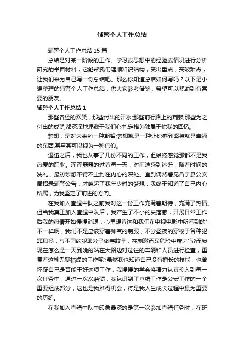辅警个人工作总结