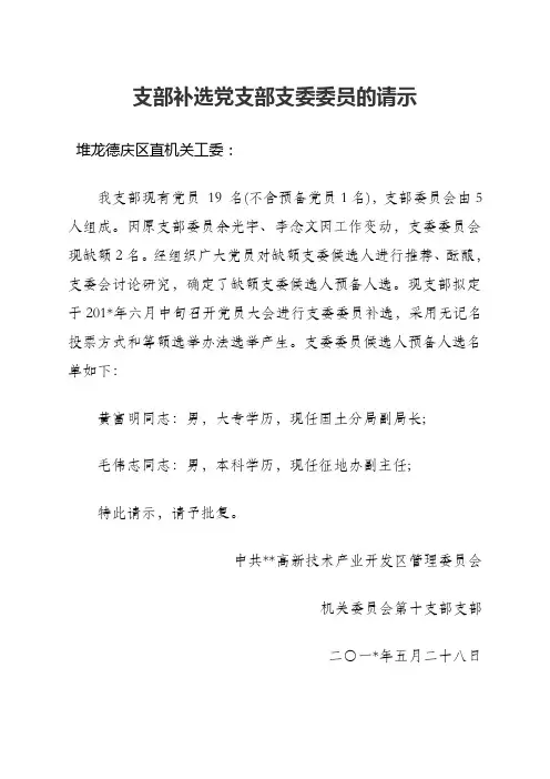 支部补选党支部支委委员的请示