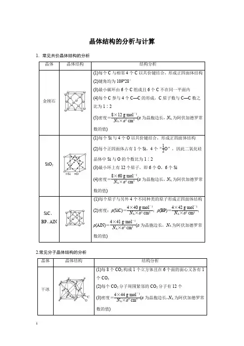晶体结构的分析与计算题和答案