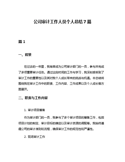 公司审计工作人员个人总结7篇