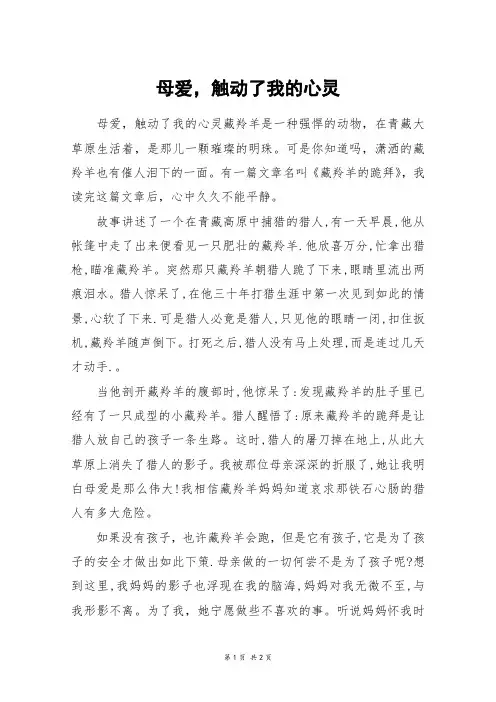 母爱,触动了我的心灵_初一作文
