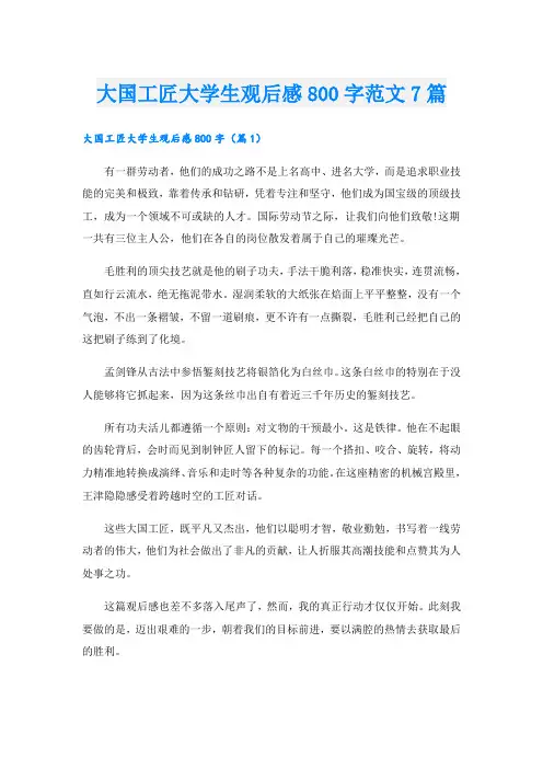 大国工匠大学生观后感800字范文7篇