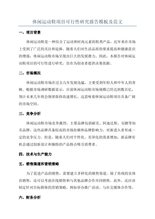 休闲运动鞋项目可行性研究报告模板及范文
