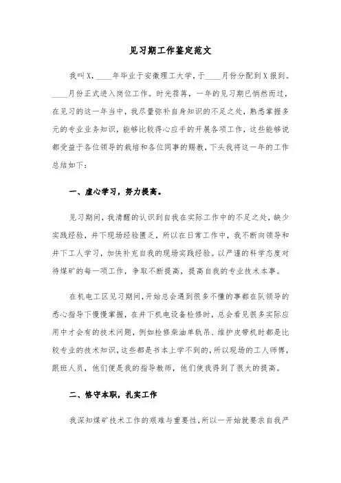 见习期工作鉴定范文（4篇）