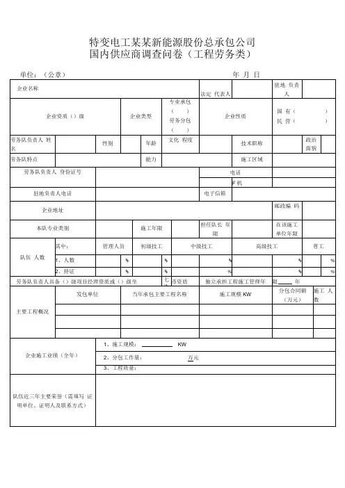国内供应商调查问卷(工程劳务类)