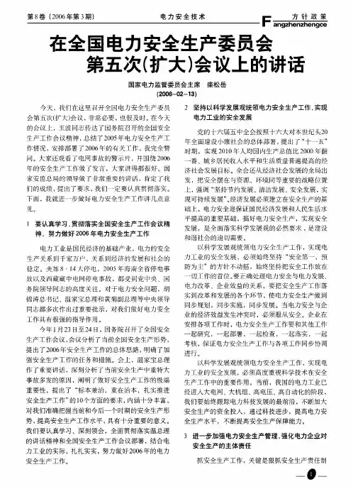 在全国电力安全生产委员会第五次扩大会议上的讲话