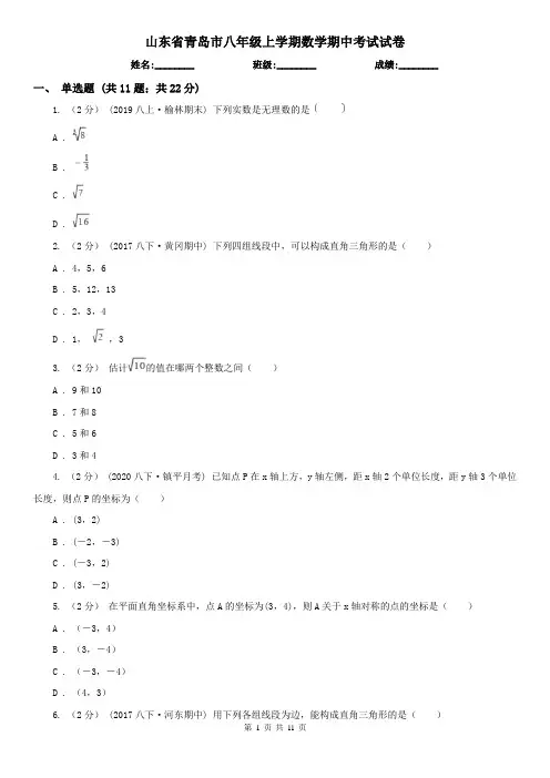 山东省青岛市八年级上学期数学期中考试试卷