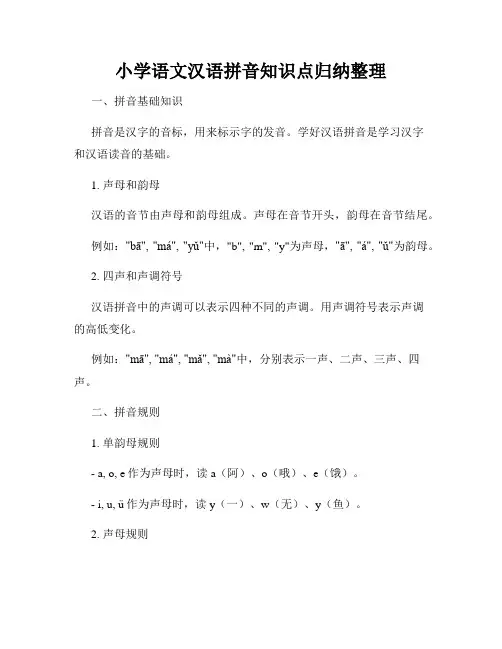 小学语文汉语拼音知识点归纳整理