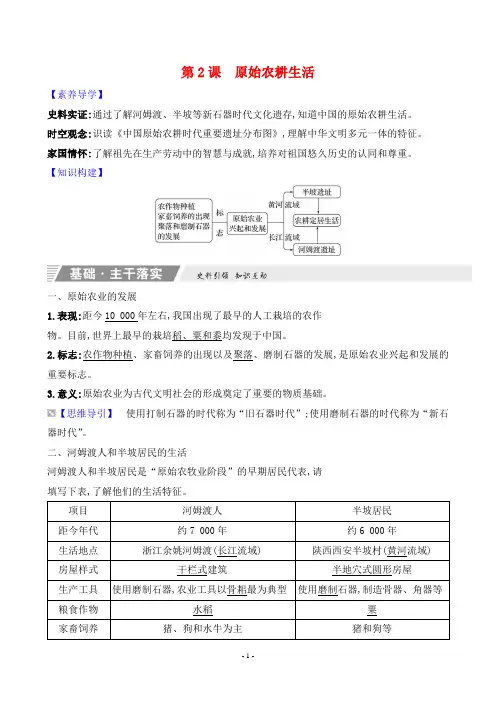 2023年部编版七年级上册历史知识点解读第一单元第2课原始农耕生活
