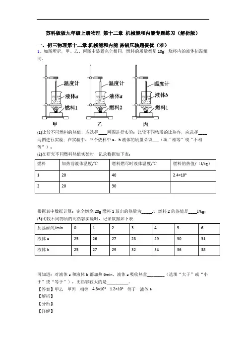 苏科版版九年级上册物理 第十二章 机械能和内能专题练习(解析版)