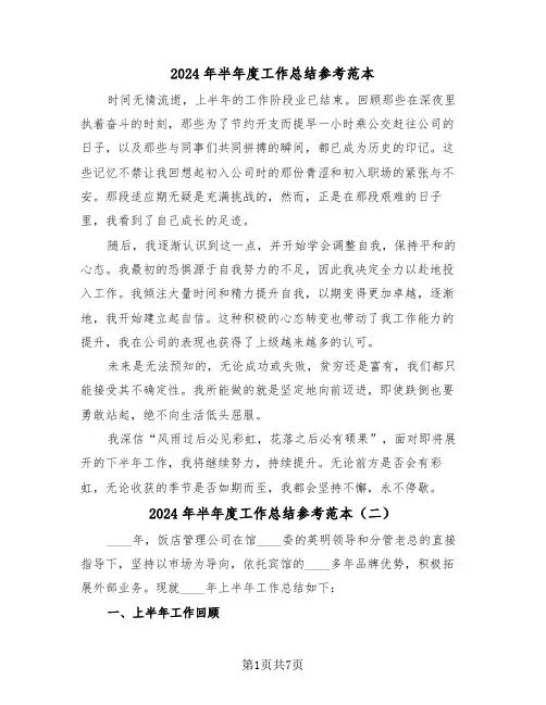 2024年半年度工作总结参考范本（五篇）