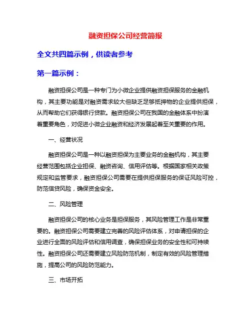 融资担保公司经营简报