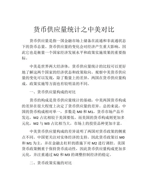 货币供应量统计之中美对比