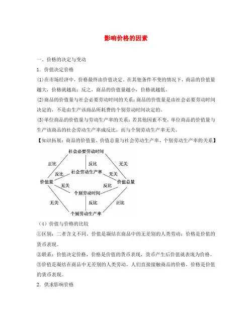 2020学年高中政治 专题2.1 影响价格的因素(讲)(提升版)(含解析)(必修1)