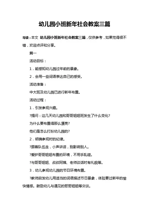 幼儿园小班新年社会教案三篇