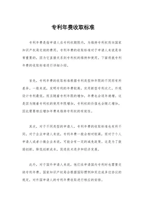 专利年费收取标准
