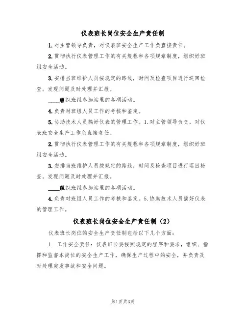 仪表班长岗位安全生产责任制(3篇)
