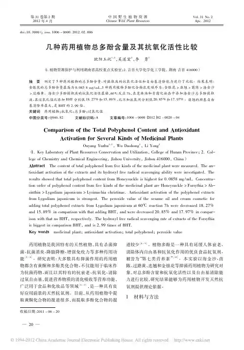 几种药用植物总多酚含量及其抗氧化活性比较