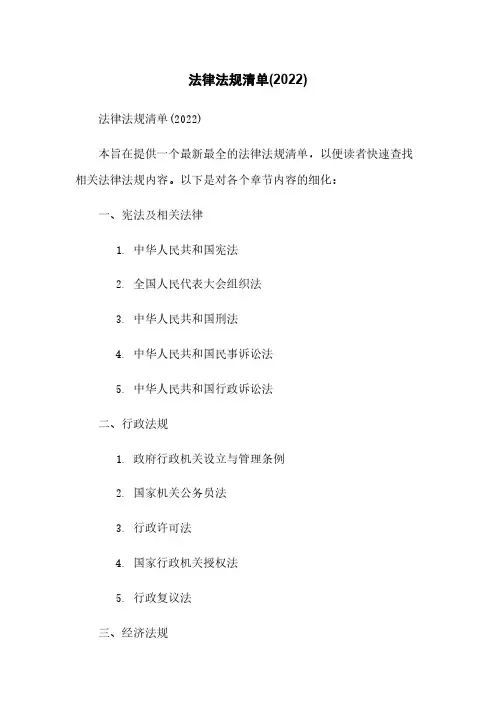 法律法规清单(2022)