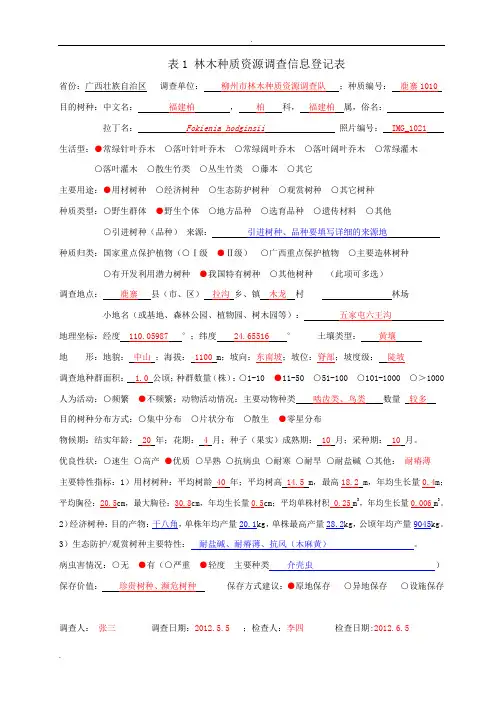 广西林木种质资源调查表格-填写范例