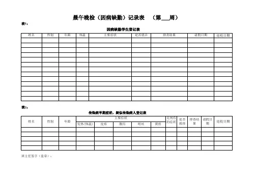 学校晨午晚检(因病缺勤)记录表(2023年)