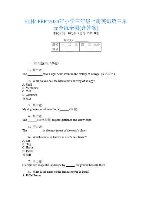 桂林“PEP”2024年小学三年级上册D卷英语第三单元全练全测(含答案)