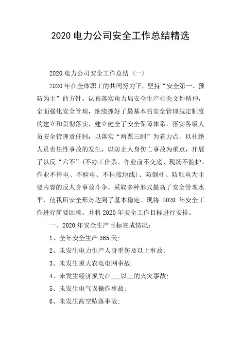 2020电力公司安全工作总结精选