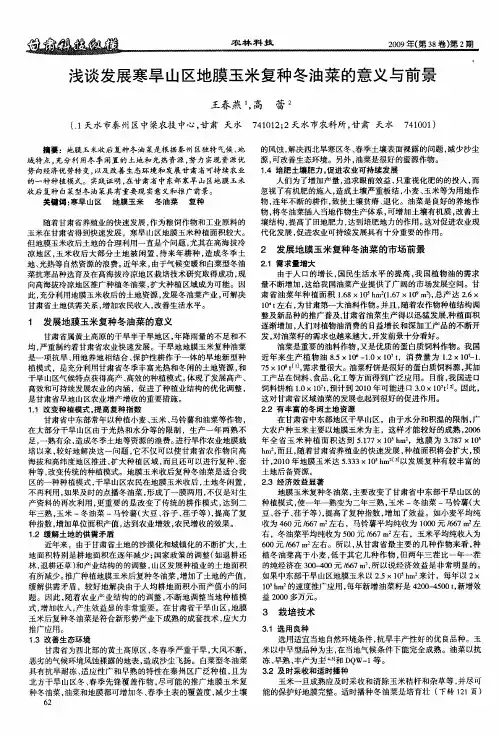 浅谈发展寒旱山区地膜玉米复种冬油菜的意义与前景
