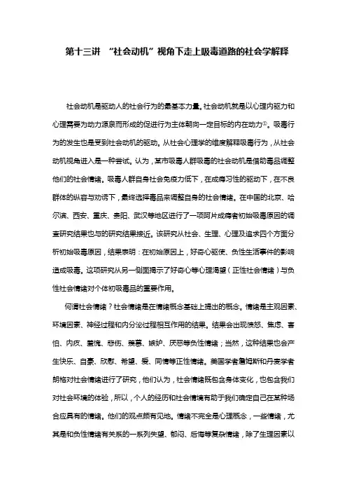 第十三讲 “社会动机”视角下走上吸毒道路的社会学解释