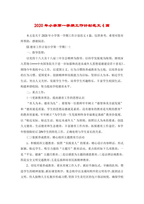 2020年小学第一学期工作计划范文4篇