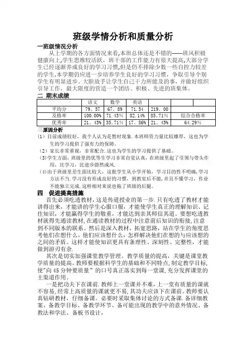班级学情分析和质量分析