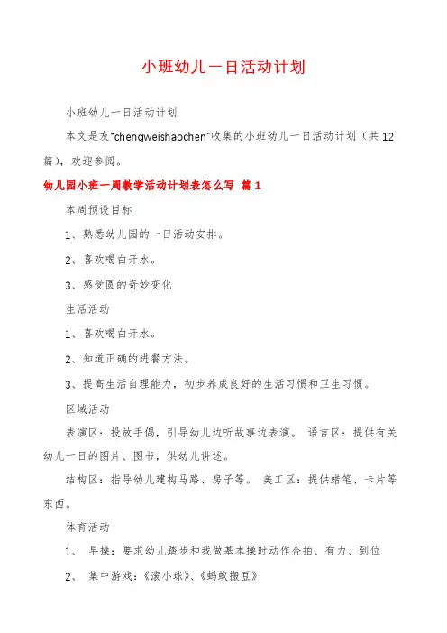 小班幼儿一日活动计划