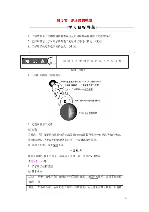 高中化学 第1章 原子结构 第1节 原子结构模型学案 鲁科版选修3(1)
