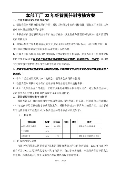 经营责任制考核方案