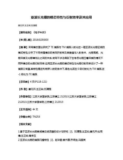 亚波长光栅的模态特性与衍射效率及其应用