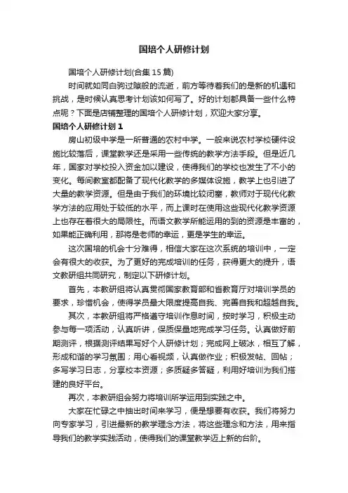 国培个人研修计划