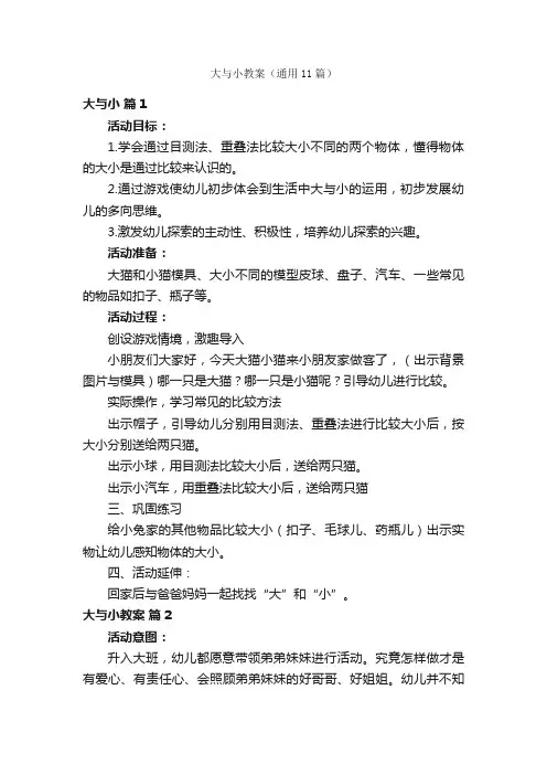 大与小教案（通用11篇）