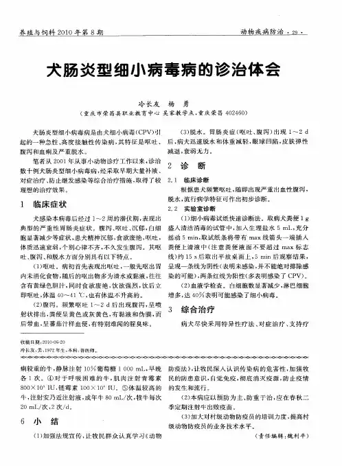 犬肠炎型细小病毒病的诊治体会